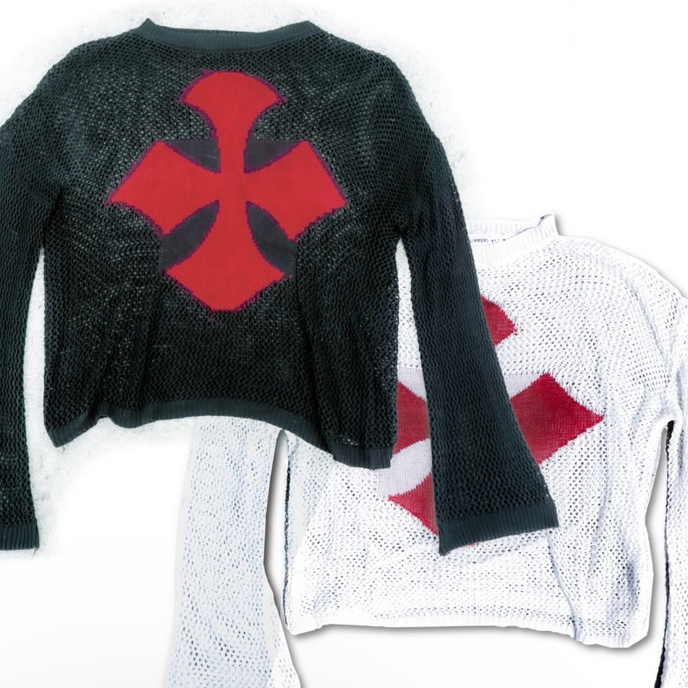 Black and White Mesh Knit Red Templar Cross Shirt(s)